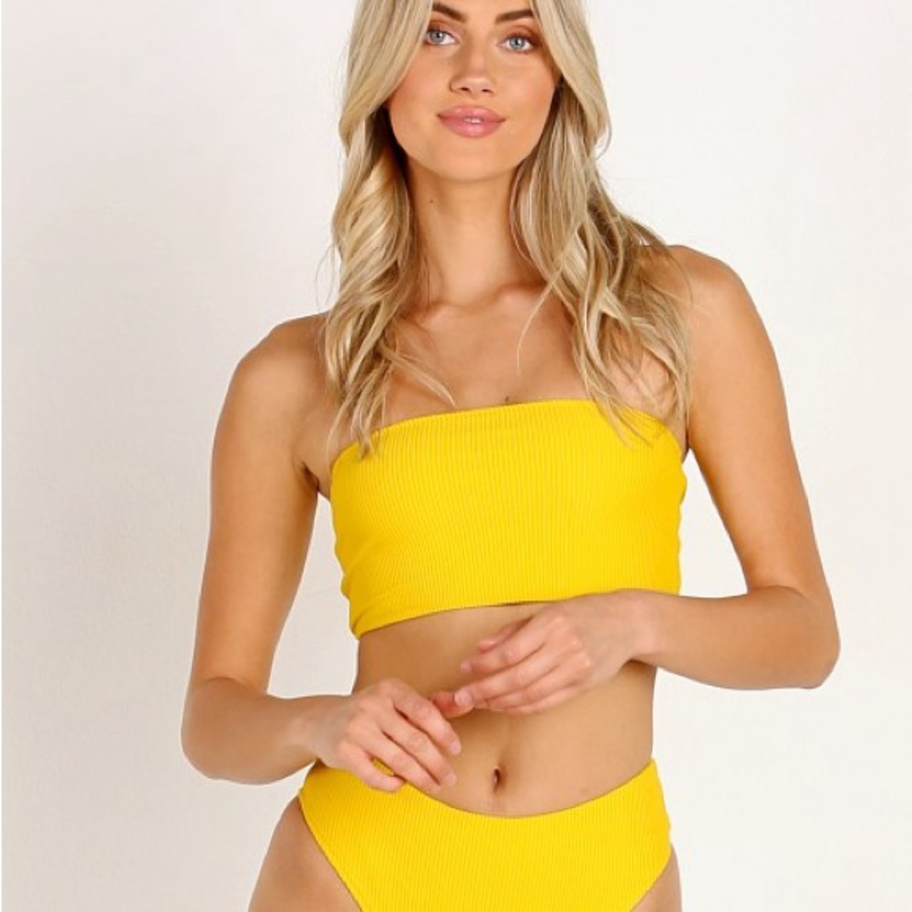 NWT Frankie’s bikinis yellow bandeau bikini top